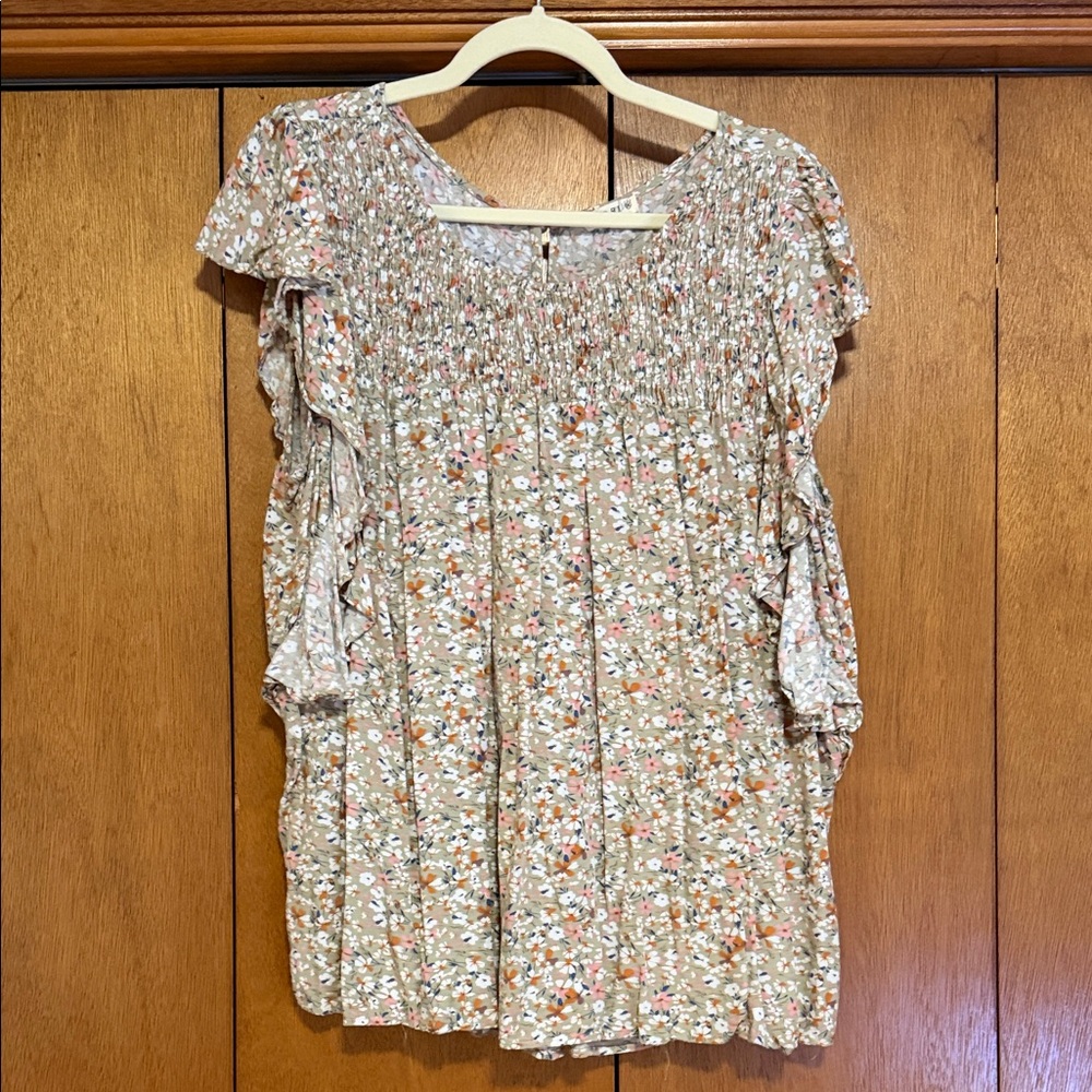 Kori Floral Smocked Blouse in Cream and Orange